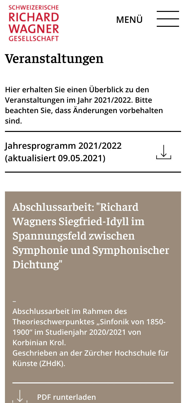 Schweizerische Richard Wagner-Gesellschaft (SRWG) Mobile